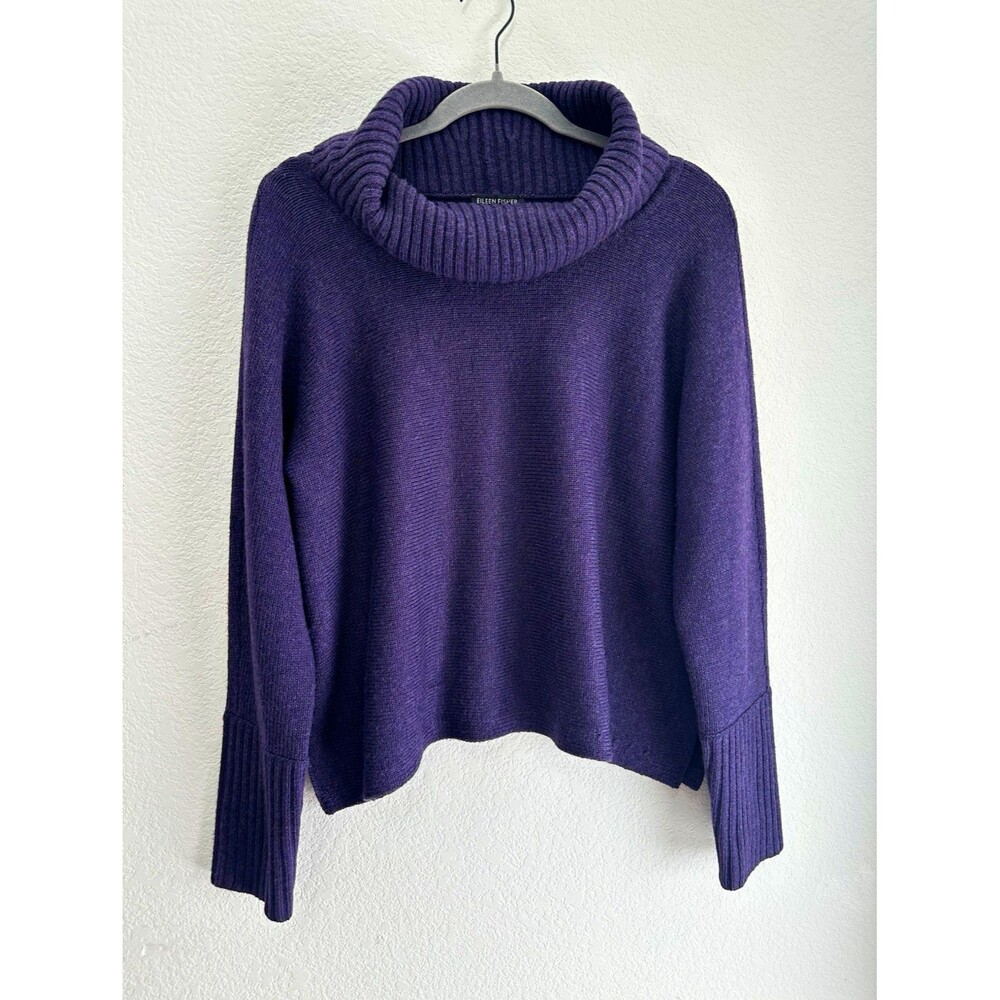 Eileen Fisher Womens S Purple Plum Wool Yak Alpaca Blend Cowl Neck Boxy Sweater